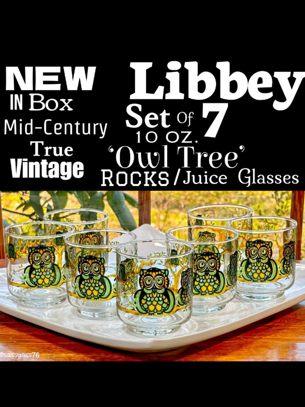 ⭐️HP⭐️NIB▪️VTG▪️LIBBEY▪️Mid Century 7 OWL TREE 10 OZ Stain Glass Juice Glasses